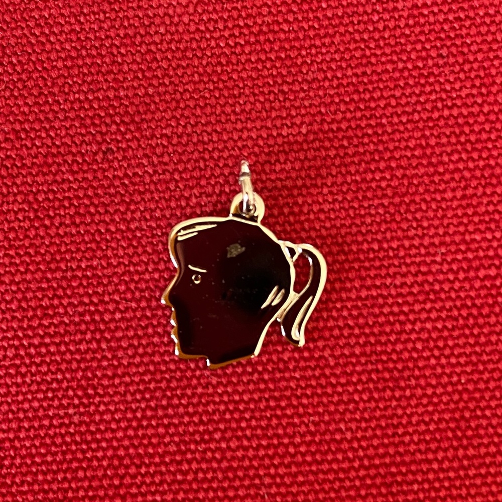 Girl Silhouette Profile Small Flat Silver Charm